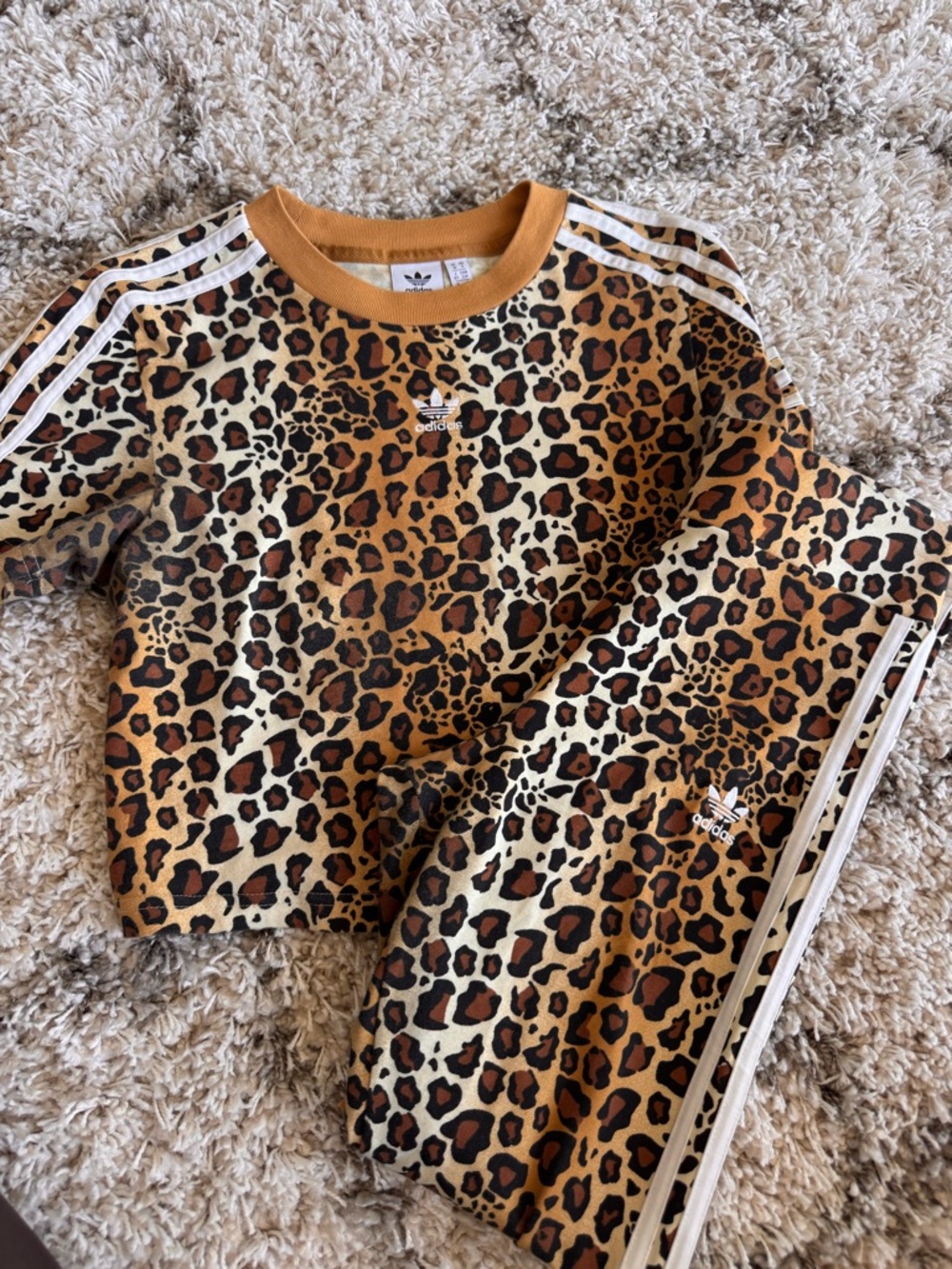 adidas Leopard-Print Crop Shirt & Track Leggings - Both size Small